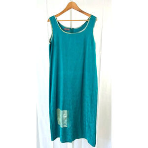 NID D'ABEILLE France 4 L Sleeveless Shift Dress Midi Scoop Neck Teal Blue Green
